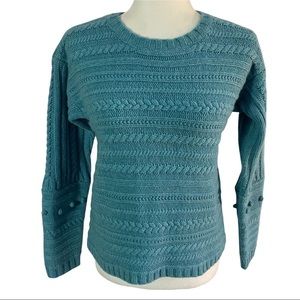 Sundance 100% lambswool sea blue cable sweater